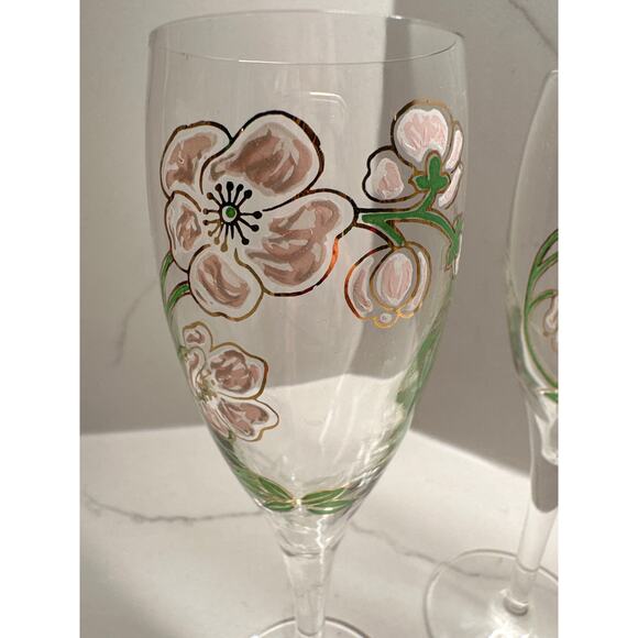 Perrier Jouet Champagne Flutes glasses set of 4 Belle Epoque Pink Gold Flowers - Picture 4 of 7